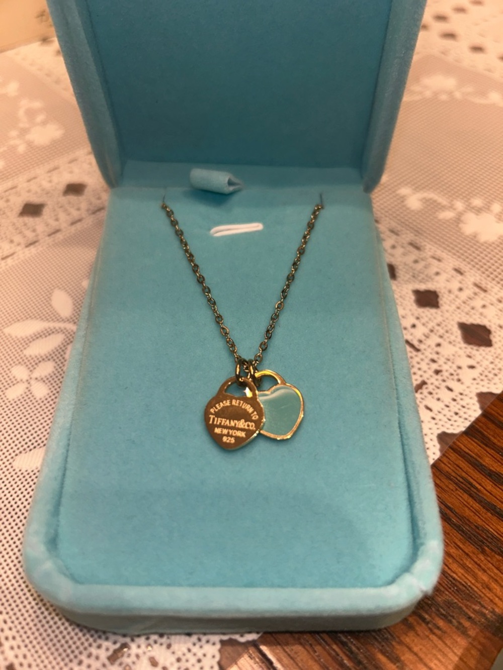 Tiffany & Co. Blue & Gold Open Heart Pendant Necklace